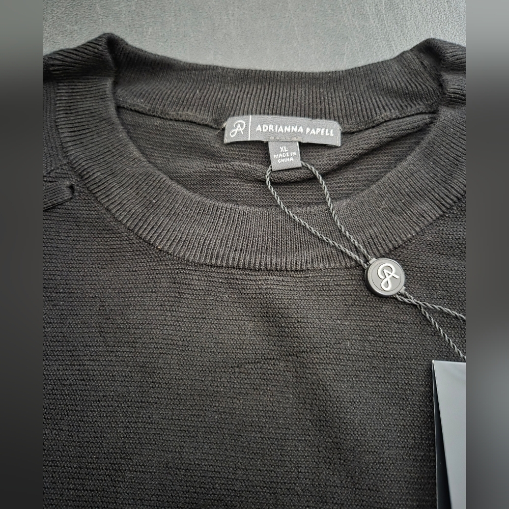 NWT - Adrianna Papell Black Crew Neck Sweater with Lace Up Detail - Size XL - Picture 5 of 12